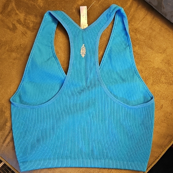 NWT Free People Blue Ribbed Racerback sports bra - Picture 2 of 3